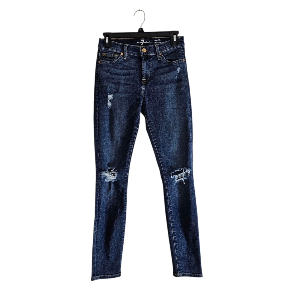 7 For All‎ Mankind Gwenevere Distressed Skinny Blue Jeans 26 Preowned